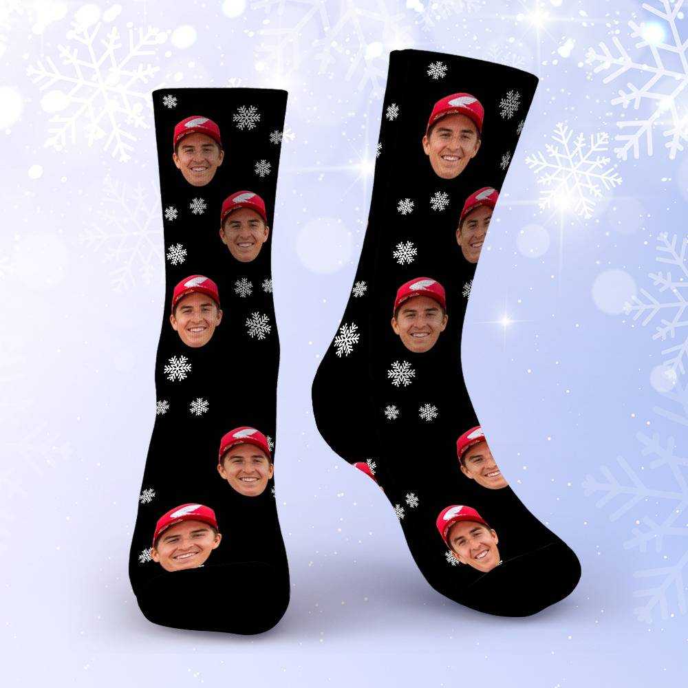 Jett Lawrence Socks Custom Photo Socks Black Christmas Socks Snowflake