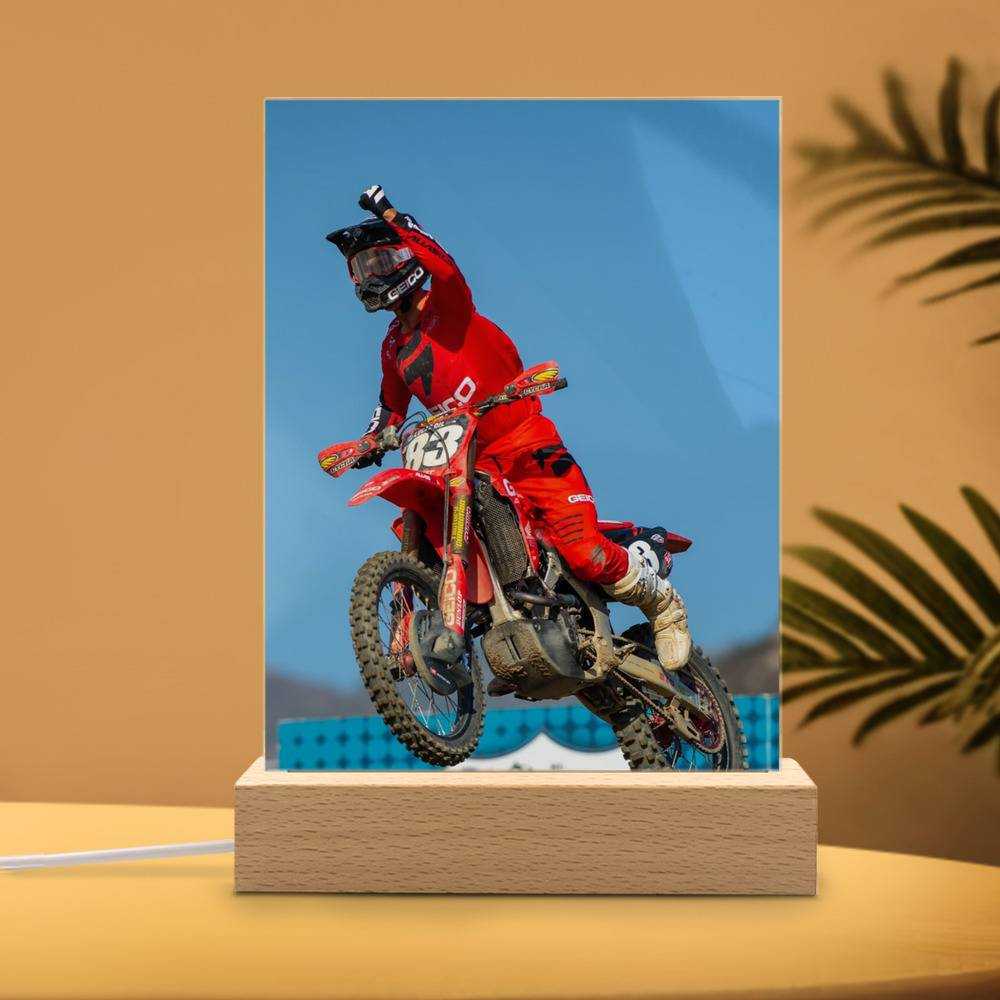 Jett Lawrence Lamp Classic Celebrity Night Light Salutes for His First AMA Pro Motocross Victory by Jett Lawrence Lamp with Wooden Base