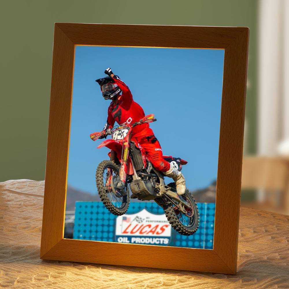 Jett Lawrence Lamp Classic Celebrity Night Light Salutes for His First AMA Pro Motocross Victory Classic by Jett Lawrence Lamp with Wooden Frame