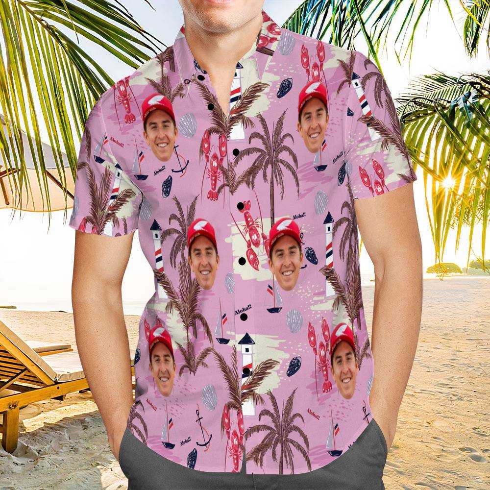 Jett Lawrence Hawaiian Shirt Custom Photo Hawaiian Shirt Pink Chinoiserie Print Hawaiian Shirt