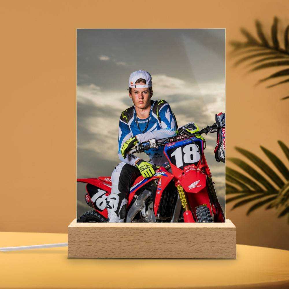 Jett Lawrence Lamp Classic Celebrity Night Light Motocross by Jett Lawrence Lamp with Wooden Base