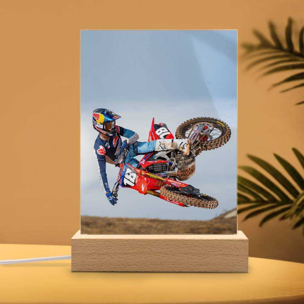 Jett Lawrence Lamp Classic Celebrity Night Light Dirt Bike 250 by Jett Lawrence Lamp with Wooden Base