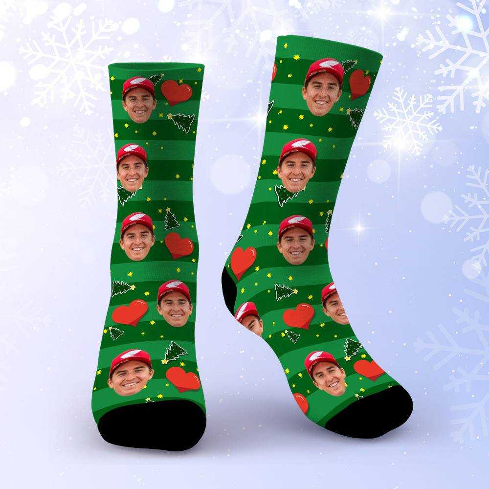 Jett Lawrence Socks Custom Photo Socks Christmas Socks Heart Stripe Print