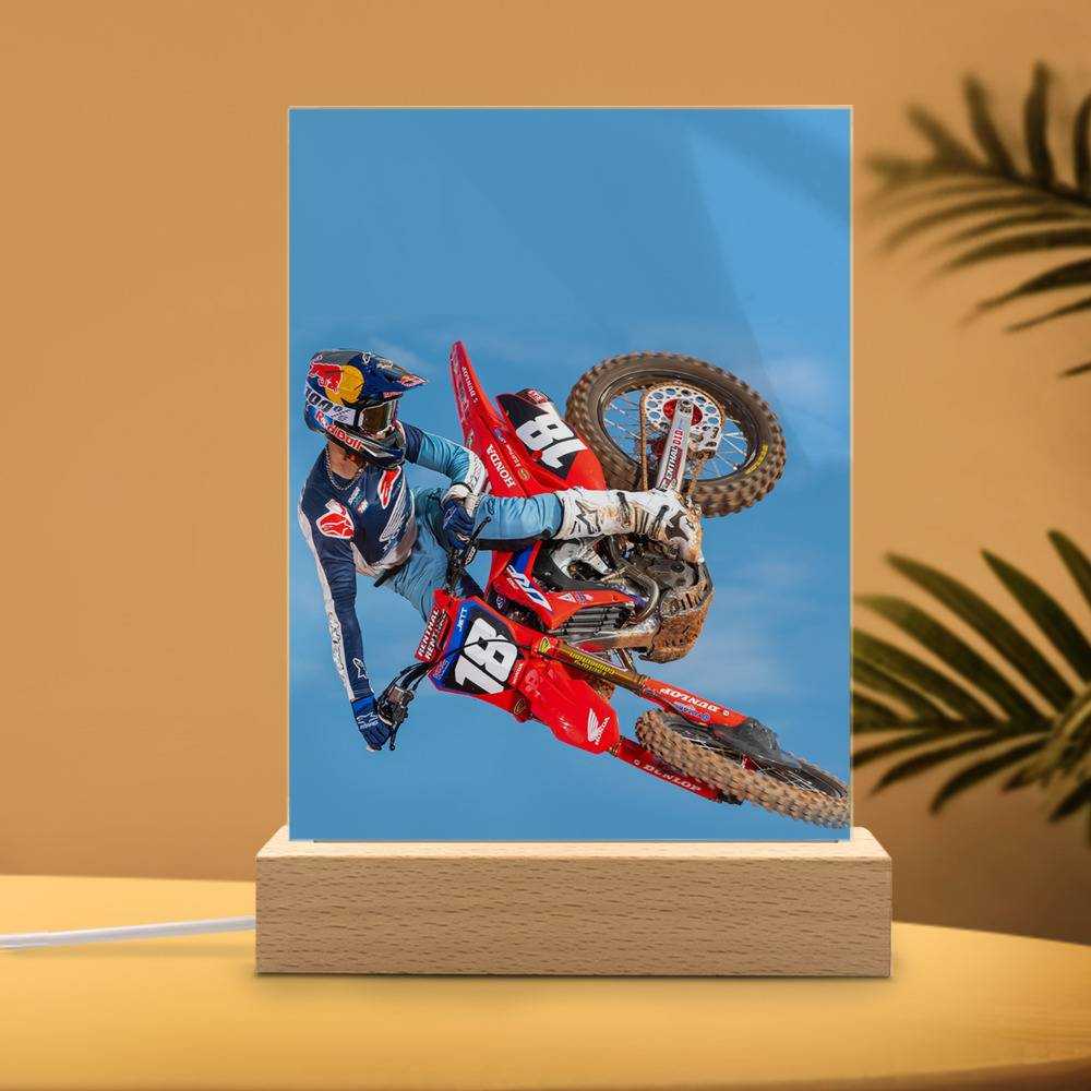 Jett Lawrence Lamp Classic Celebrity Night Light Monster Energy 250 by Jett Lawrence Lamp with Wooden Base