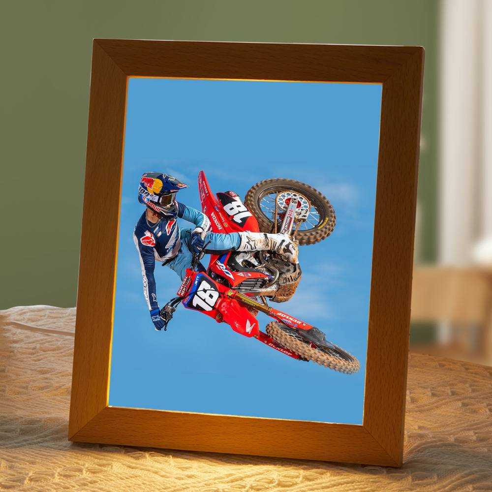 Jett Lawrence Lamp Classic Celebrity Night Light Monster Energy 250 Classic by Jett Lawrence Lamp with Wooden Frame