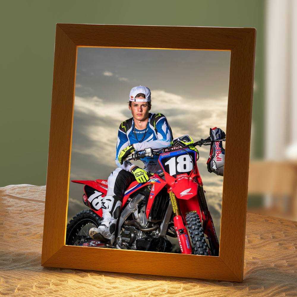 Jett Lawrence Lamp Classic Celebrity Night Light Motocross Classic by Jett Lawrence Lamp with Wooden Frame