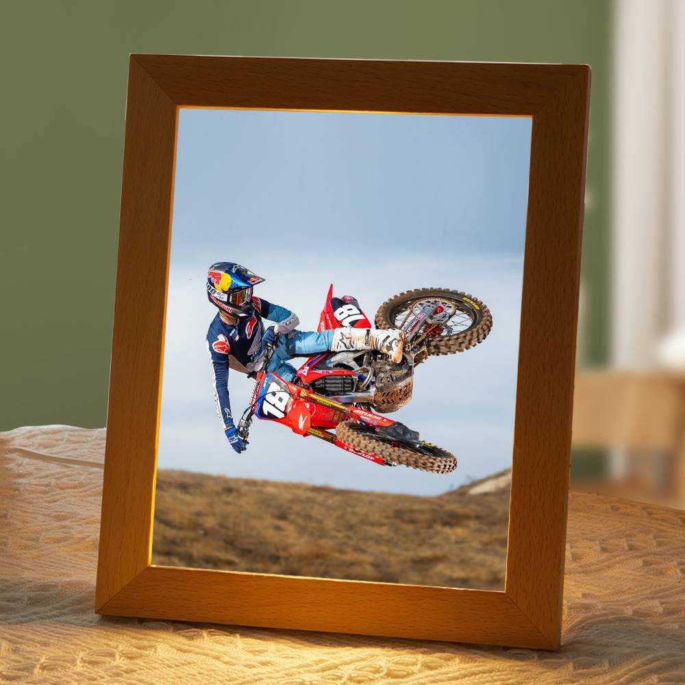 Jett Lawrence Lamp Classic Celebrity Night Light Dirt Bike 250 Classic by Jett Lawrence Lamp with Wooden Frame