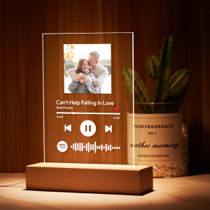 Personalized Spotify Code Music Plaque Night Light With Wooden Base Anniversary Ideas for Boyfriend
