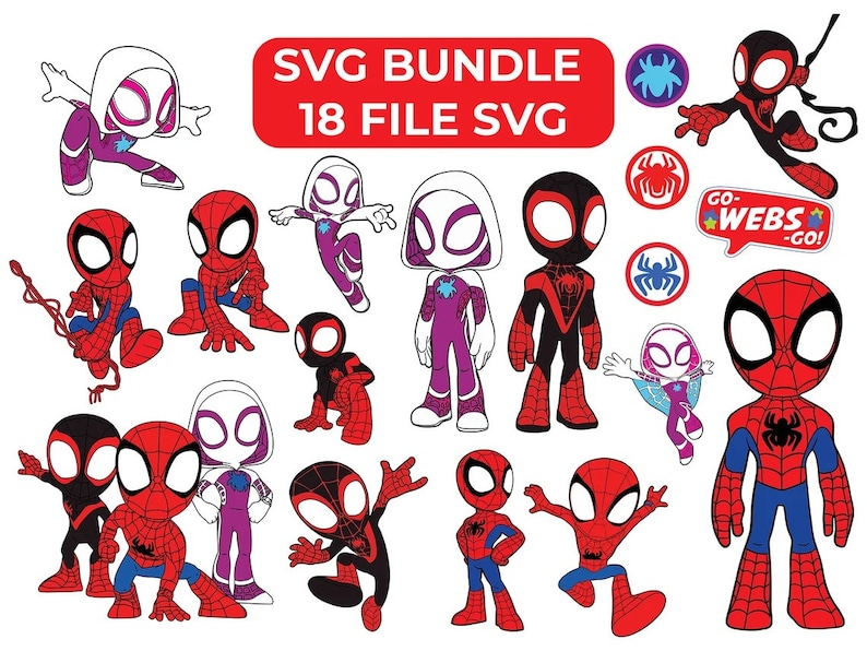 Spidey Svg, Set of 18 files SVG Cute Spider Character - Miles Morales Spider SVG