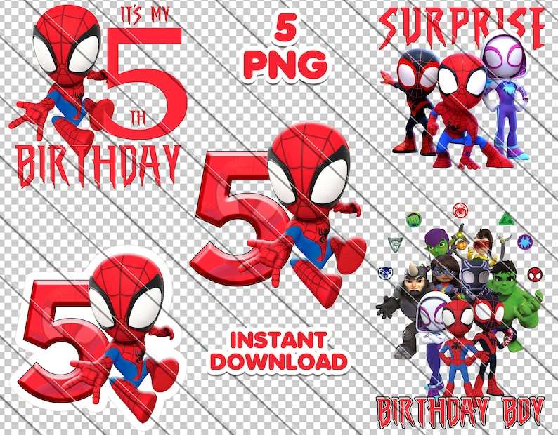 5th Birthday - Birthday Boy Png - Spider-man Birthday - Spidey and his Amazing Friends PNG Images#3