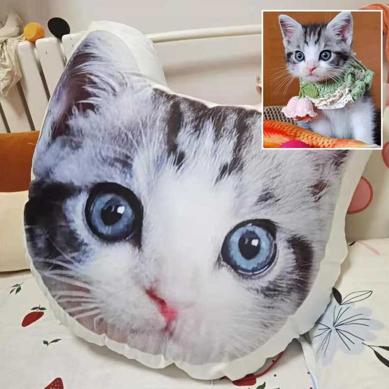 Custom Pet Face Picture Pillow, Personalized Dog Cat Photo Pillow