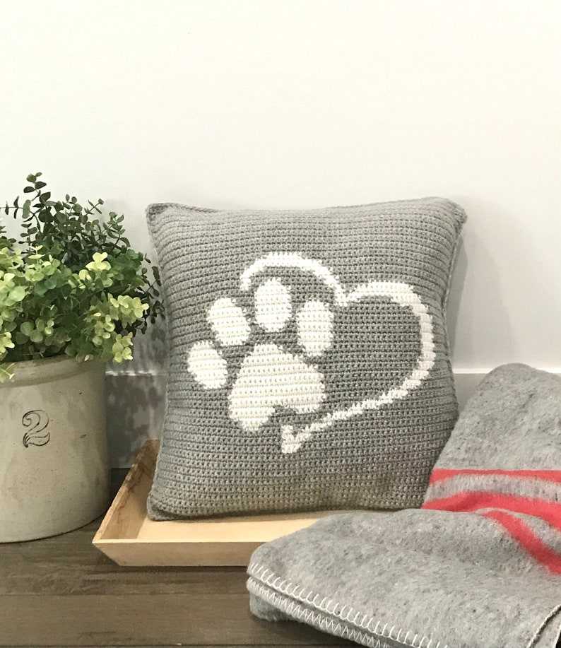 Pet Pillow Dog Paw Print Crochet Pillow