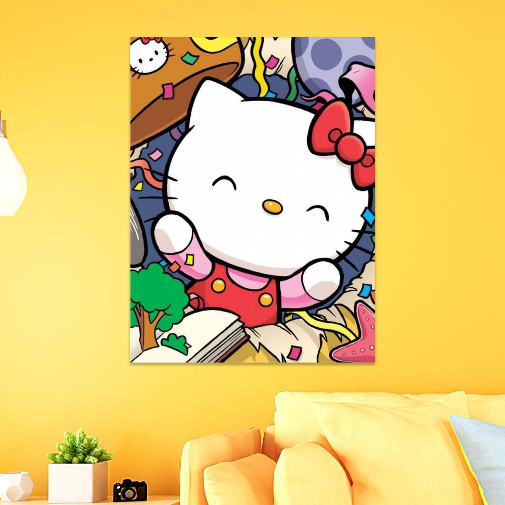 Sanrio Hello Kitty Poster Black Cartoon Poster Wall Art Sticky Poster