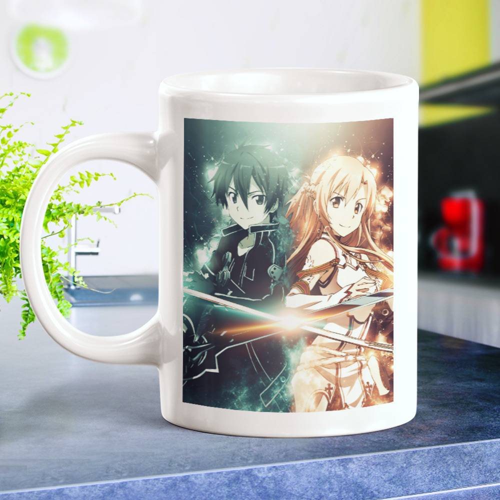 SAO Sword Art Online Asuna & Kirito Ceramic Mug Cup Anime Sleeve