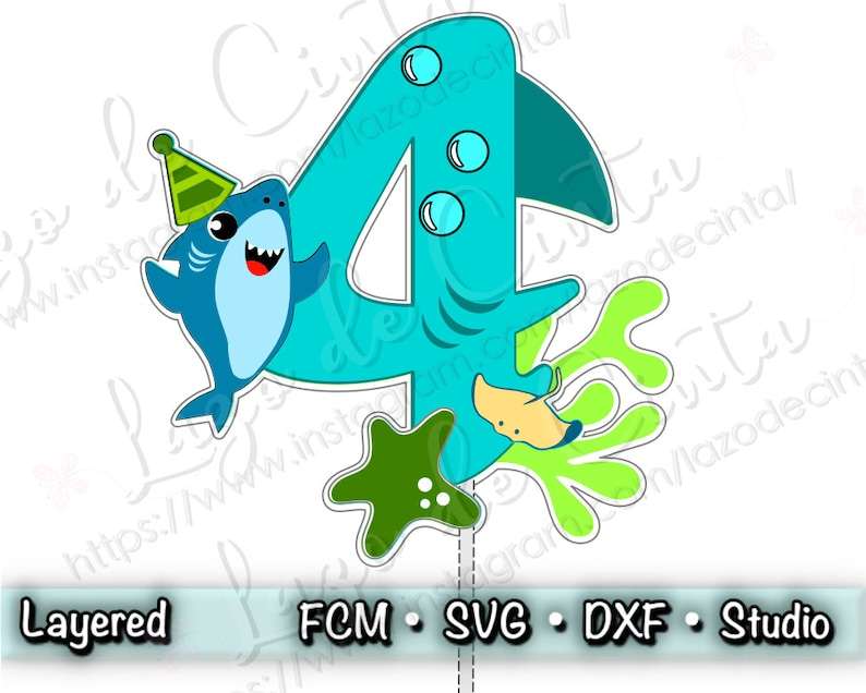 Sea Themed Shark Cake Topper SVG Creativity and Fun Digital Download  