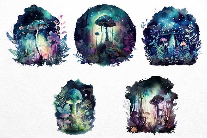 Trippy Mushroom Svg, Watercolor Magic Mushrooms Clipart Commercial Use#4