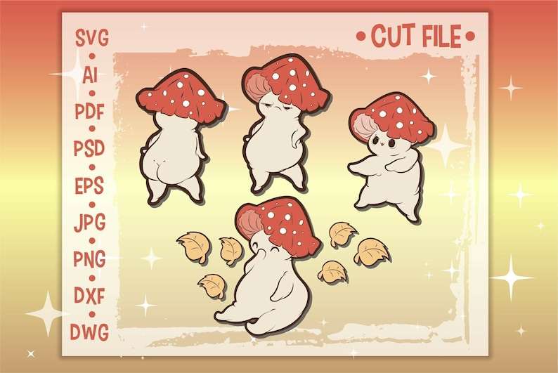 Cute Mushroom Svg, Kawaii Svg Printable Stickers Autumn Svg Files 