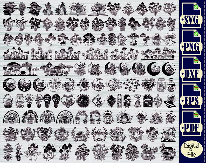 Mushroom Svg, Mushroom SVG Bundle Mystical Moon Mushroom Vector Svg