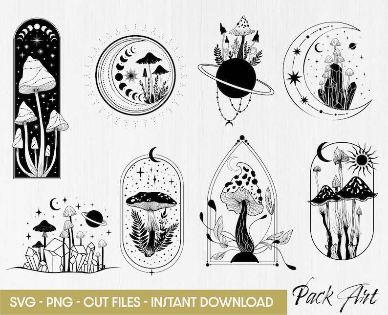Trippy Mushroom Svg, Magic Mushroom Bundle Svg Mystical#1