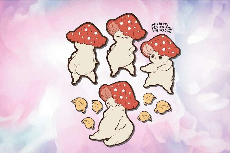 Cute Mushroom Svg, Kawaii Svg Printable Stickers Autumn Svg Files