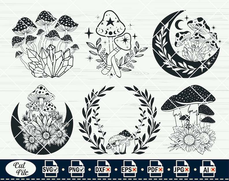 Trippy Mushroom Svg, Crystal Mushroom SVG Magic mushroom Cut Files