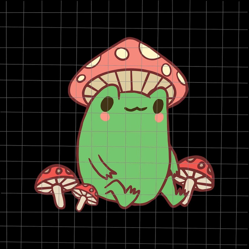 Cute Mushroom Svg, Frog with Mushroom Hat Cute Cottagecore Aesthetic Svg
