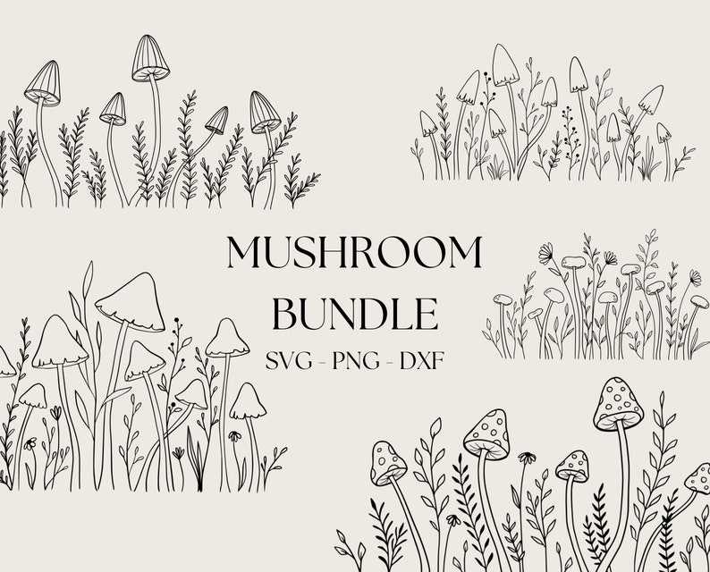 Mushroom Svg, Row of Mushrooms Svg Bundle 