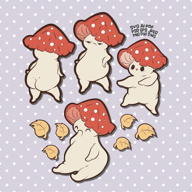 Cute Mushroom Svg, Kawaii Svg Printable Stickers Autumn Svg Files#5