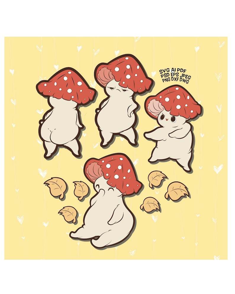 Cute Mushroom Svg, Kawaii Svg Printable Stickers Autumn Svg Files#4