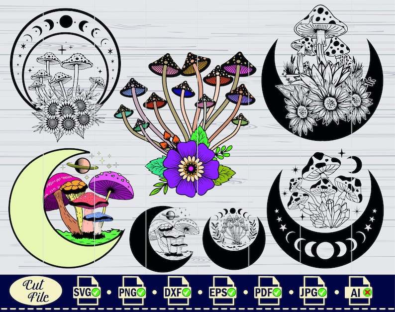 Trippy Mushroom Svg, Mushrooms Crystal Mushroom SVG Witchy Svg#9
