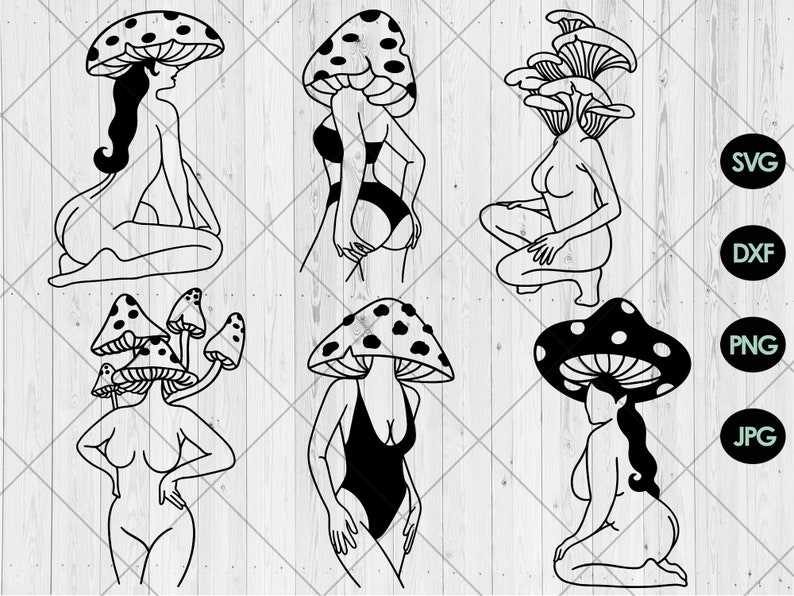 Mushroom Svg, Mushroom Girls Svg Bundle Woman Body With Mushroom Head#1