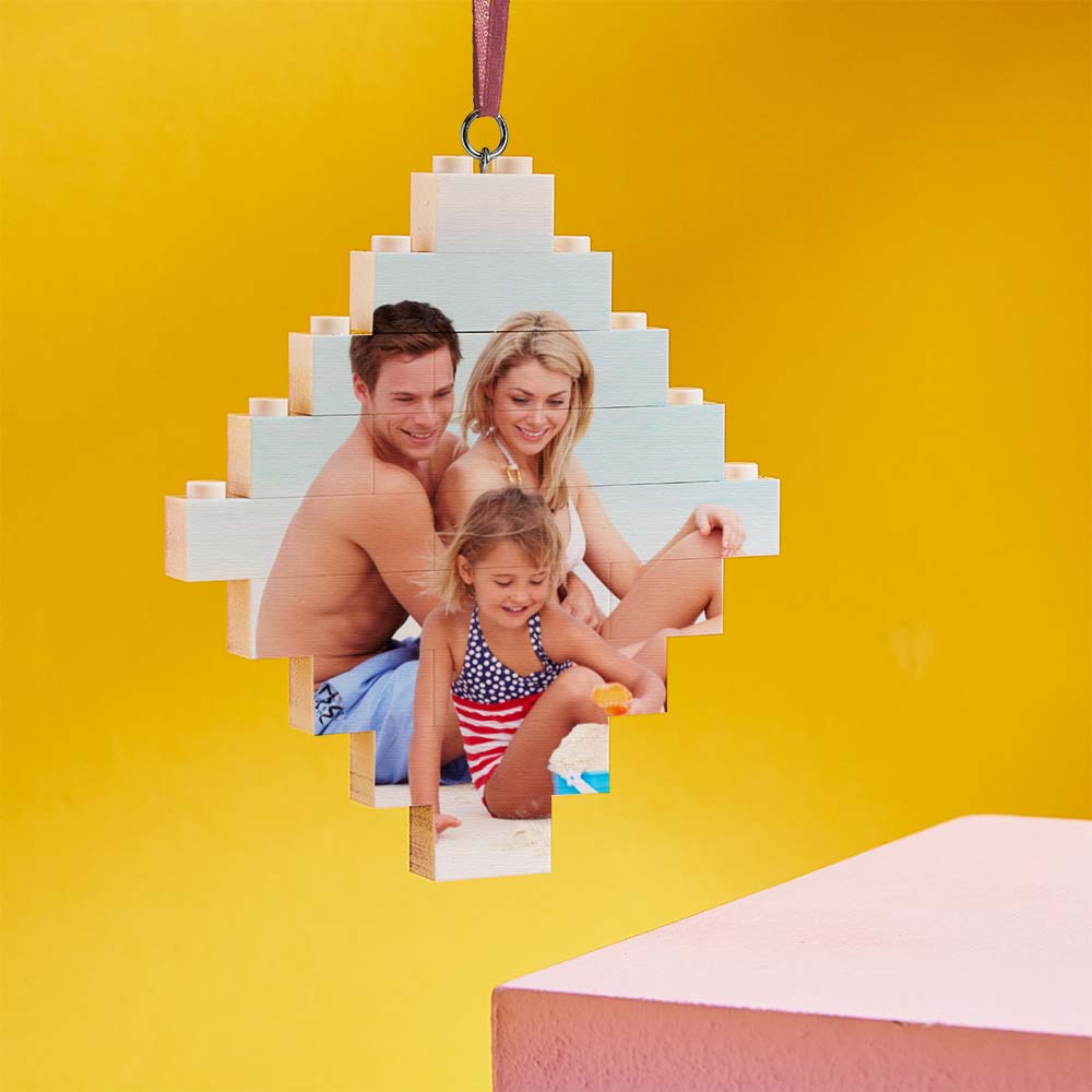 Kundenspezifisches Baustein-puzzle-personalisiertes Foto-ziegelrauten-form-weihnachtsverzierung - BuildingPuzzleDE