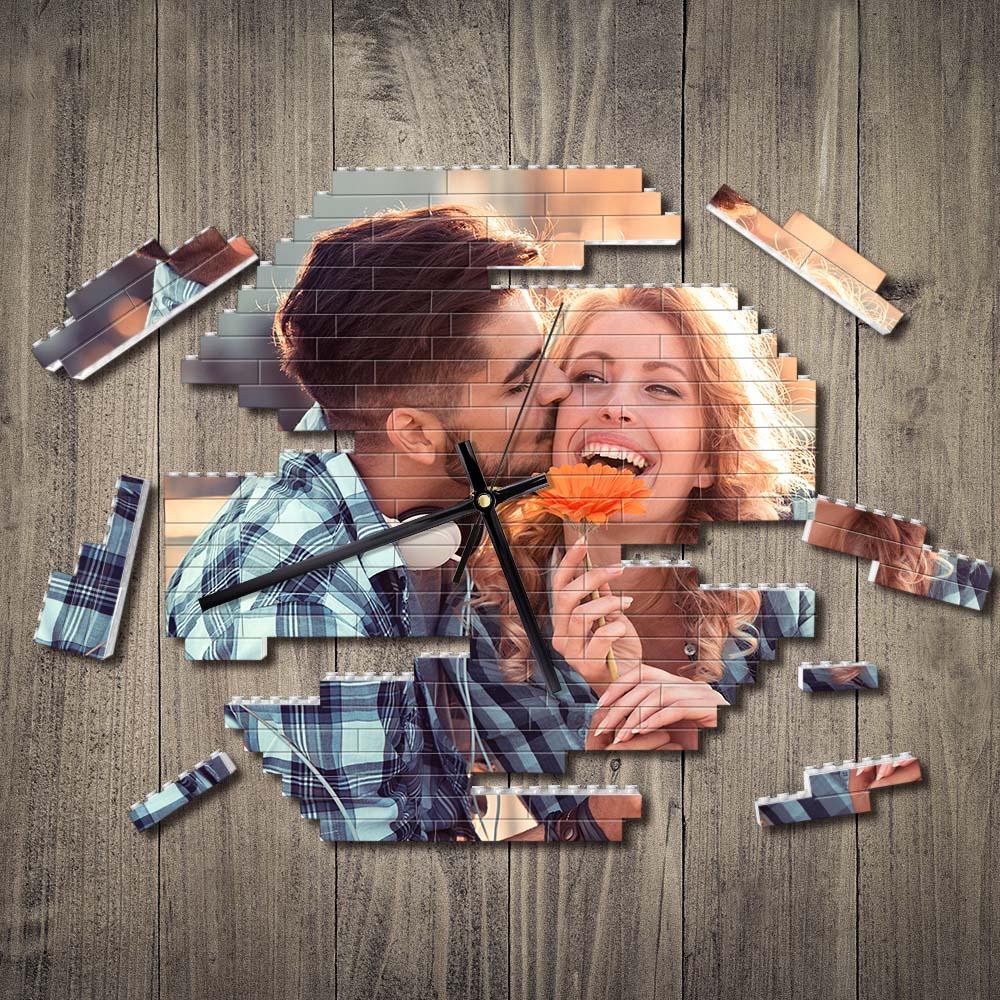 Benutzerdefinierte Bausteine ​​​​wanduhr Personalisiertes Puzzle Benutzerdefinierte Foto-ziegeluhr-paar-geschenk - BuildingPuzzleDE