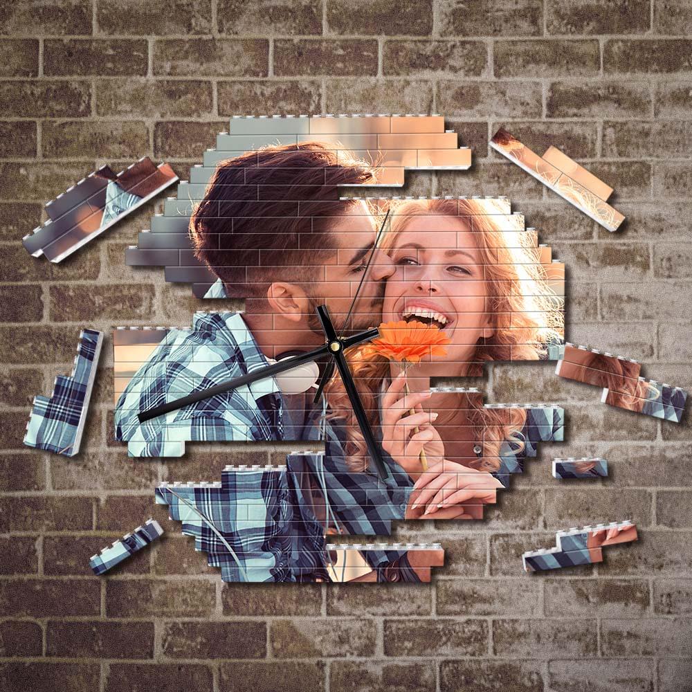 Benutzerdefinierte Bausteine ​​​​wanduhr Personalisiertes Puzzle Benutzerdefinierte Foto-ziegeluhr-paar-geschenk - BuildingPuzzleDE