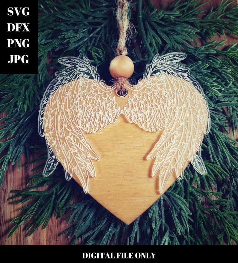 Angels Wings Svg Winged Heart Ornament Laser Cut File SVG