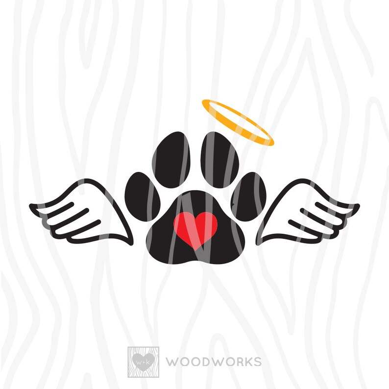 3 Pack: Memorial Angel Pet Paw Print Angel Wings And Halo Svg#2