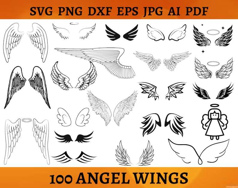 Angel Wings SVG | Angel Wing Vector | Angel svg | Halo svg | Angel Wings  Clipart | Angel Cricut | Angel cut file pdf png jpg