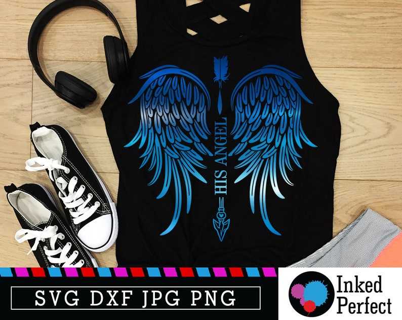 Guardian Angel Wings Svg Couple Matching Outfit Svg Download His Angel Her Guardian Black Color Wings Sword #3