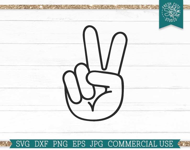 Hand Peace Sign SVG Cut File for Cricut, Silhouette, Line Drawing Peace svg Png dxf Vector Clipart, Commercial Use, Digital Download#1