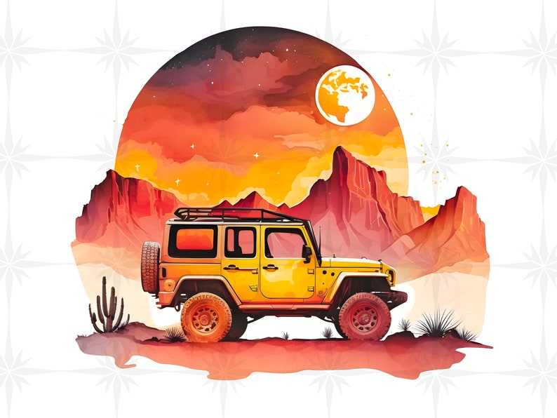 Jeep Offroad Decal SVG, Camping Travel Wild Compass Moon Mountains, Adventure Vehicle Truck Wrangler Car SUV PNG#1