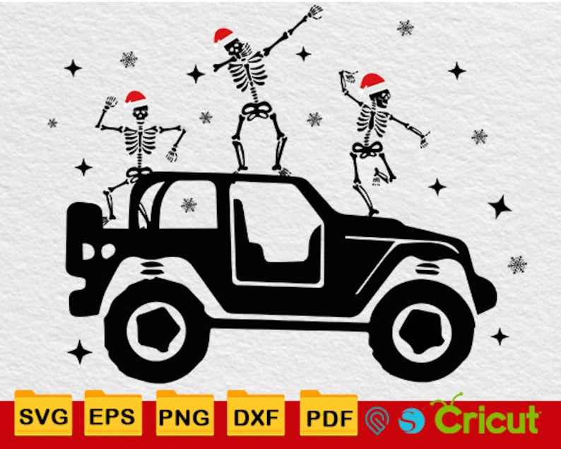 Download Funny Christmas Skeleton Dancing Offroad Svg Designs For Your Craft Projects 
