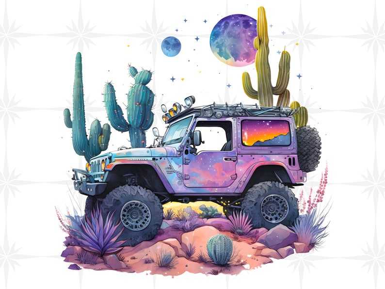 Watercolor SUV Wrangler, Flower Truck, Car Sticker PNG, Car Flower Art for Sublimation Inactive#1