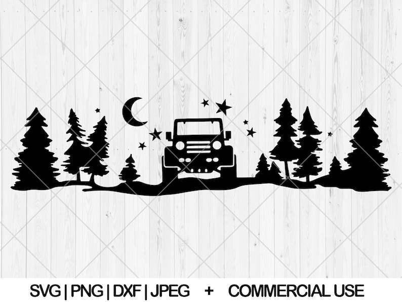 Off road scene svg, Cute off road truck svg, dxf, png, jpg, Off road car forest svg, Night forest scene svg, Truck svg, Instant Download#1