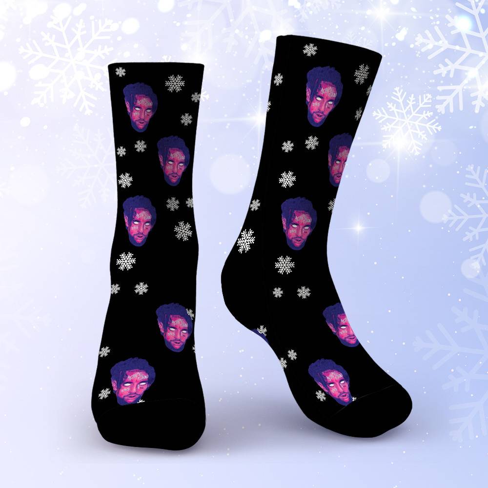 Personalized Photo Socks Custom Face Socks Christmas Elf Socks Black