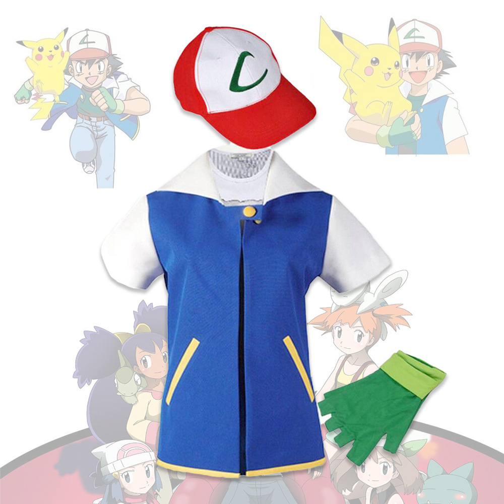 Pokemon Trainer Costume, Kids Adult Ash Costume Cosplay Jacket Gloves ...