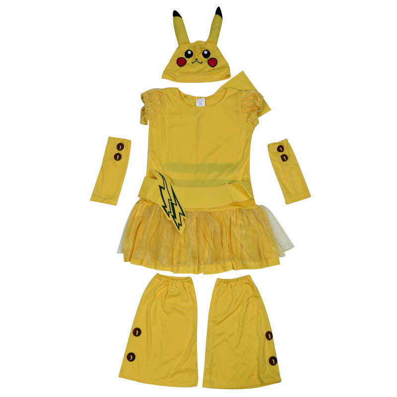 Pokemon Costume Kids, Cartoon Anime Pikachu Costume Cosplay For Girls Pikachu  Dress Wrist Sleeves Leg Sleeves Hat Set