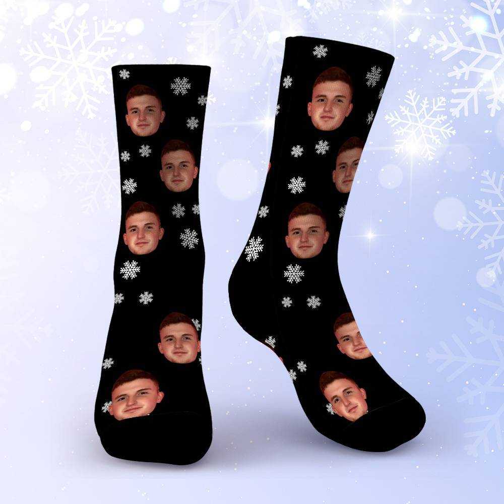 Caylus Socks Custom Photo Socks Black Christmas Socks Snowflake