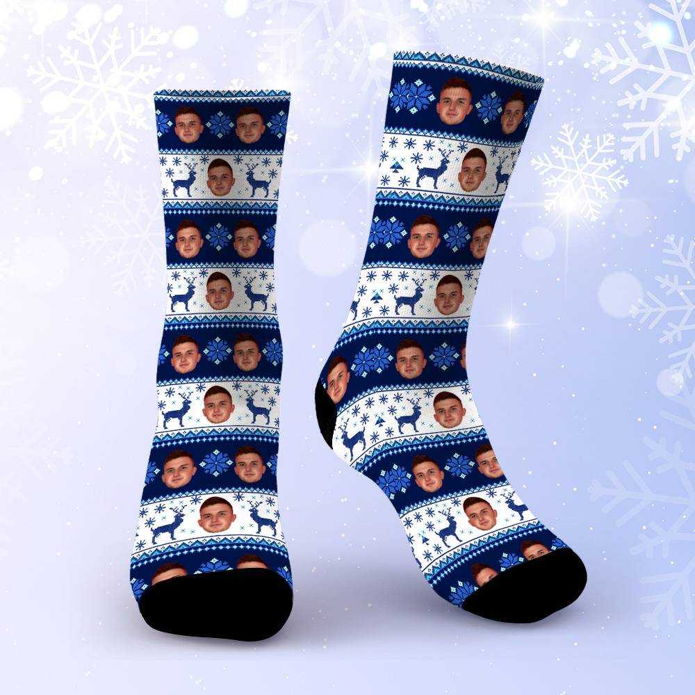 Caylus Socks Custom Photo Socks Christmas Socks Reindeer Striped Print