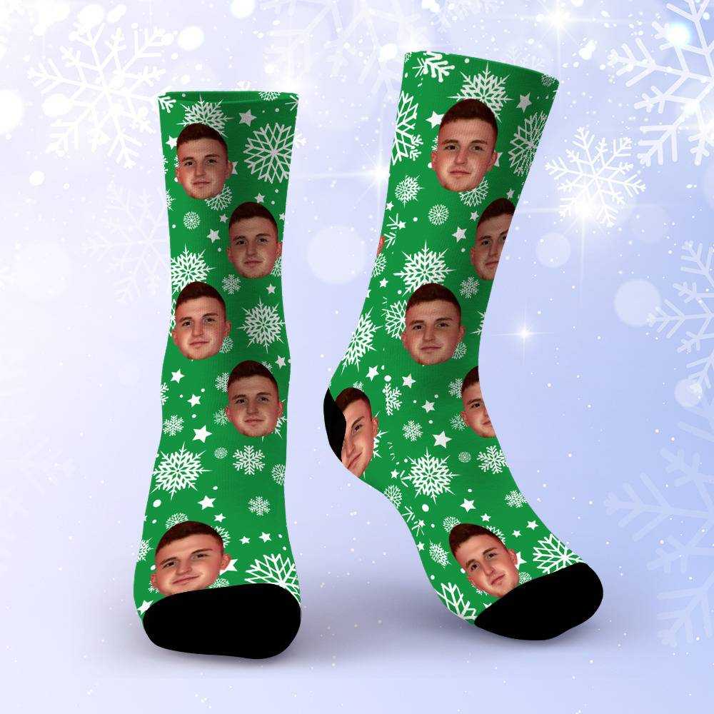 Caylus Socks Custom Photo Socks Green Christmas Socks Snowflake