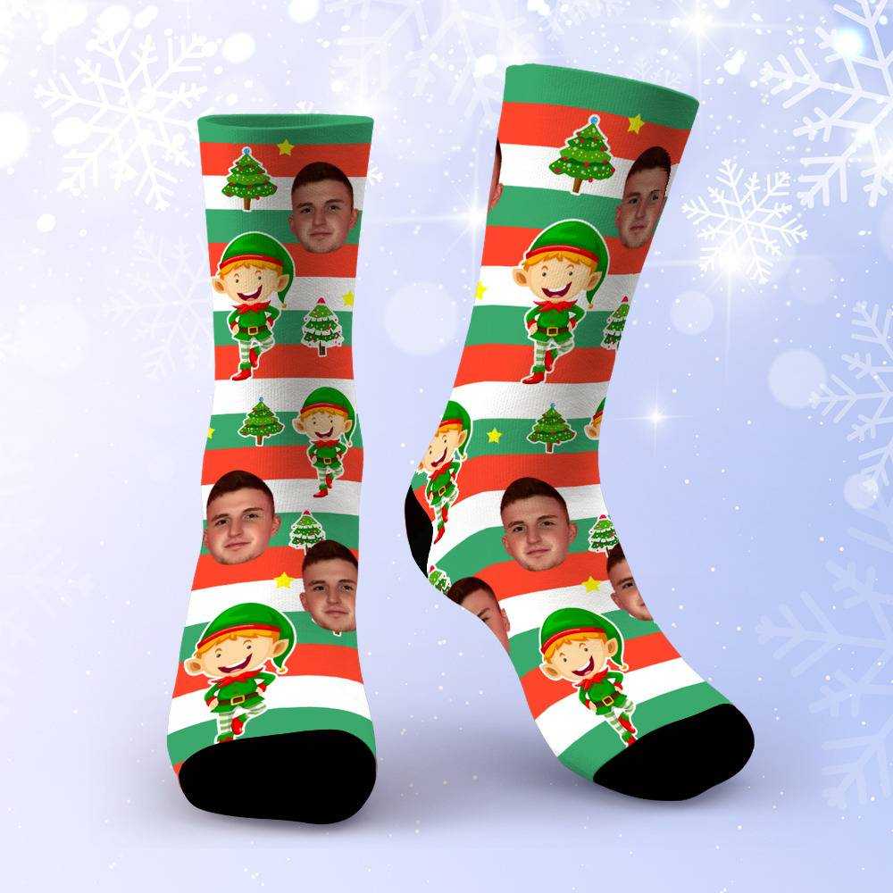 Caylus Socks Custom Photo Socks Christmas Socks Santa Elf Stripe Socks